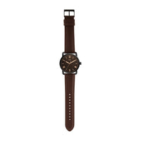 Reloj Fossil Copeland para hombre, acero inoxidable y cuero, movimiento de cuarzo con esfera negra e índices romanos, resistente al agua