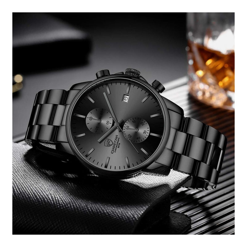Reloj cronógrafo para hombre GOLDEN HOUR, acero inoxidable, resistente al agua, movimiento de cuarzo y fecha automática