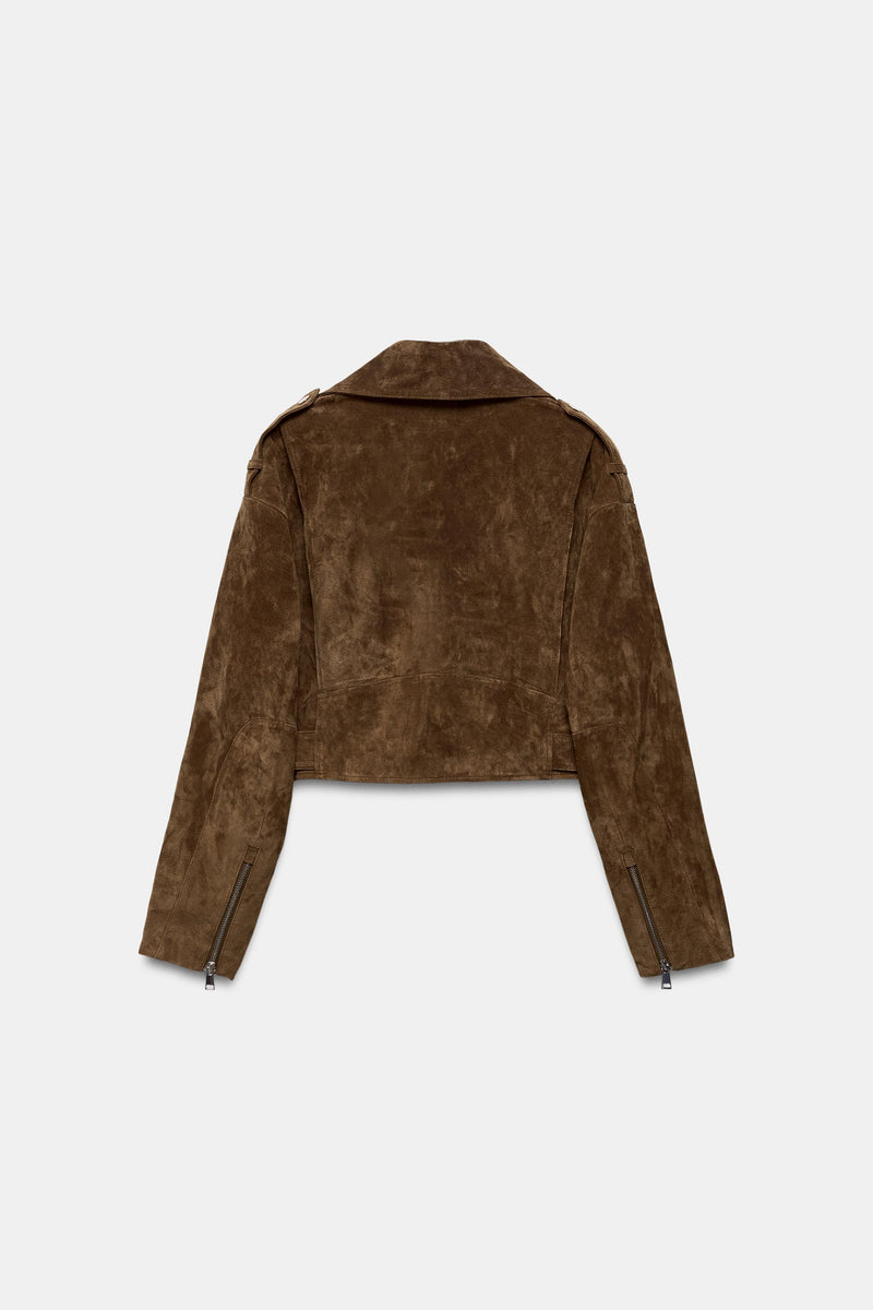 Cazadora Corta 100% Piel Ante Cinturón Zara