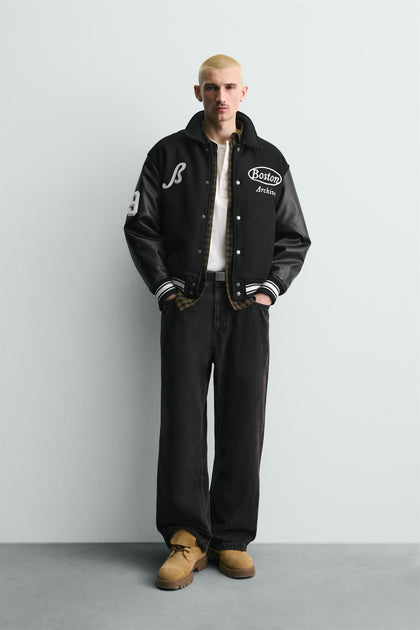 Cazadora Bomber Combinado Bordados Zara