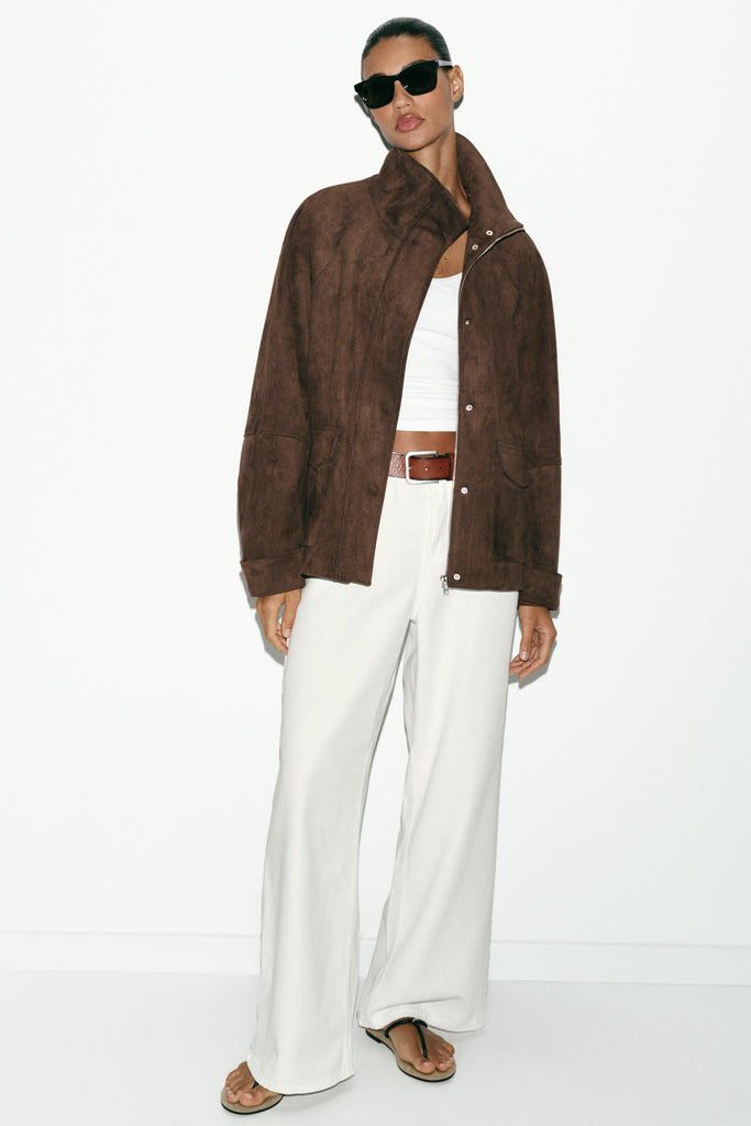 Chaqueta Efecto Ante Bolsillos Zara