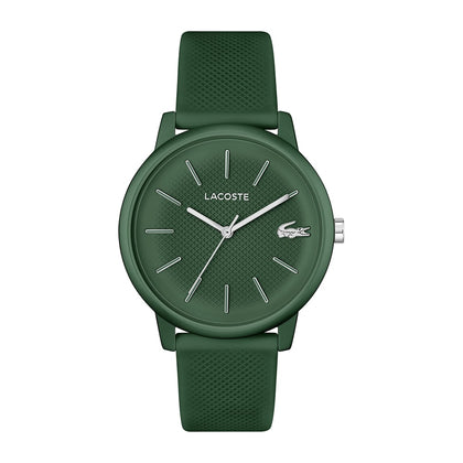 Reloj de cuarzo Lacoste 12.12 Move para hombre con caja de aluminio verde y correa de silicona, diseño monocromático