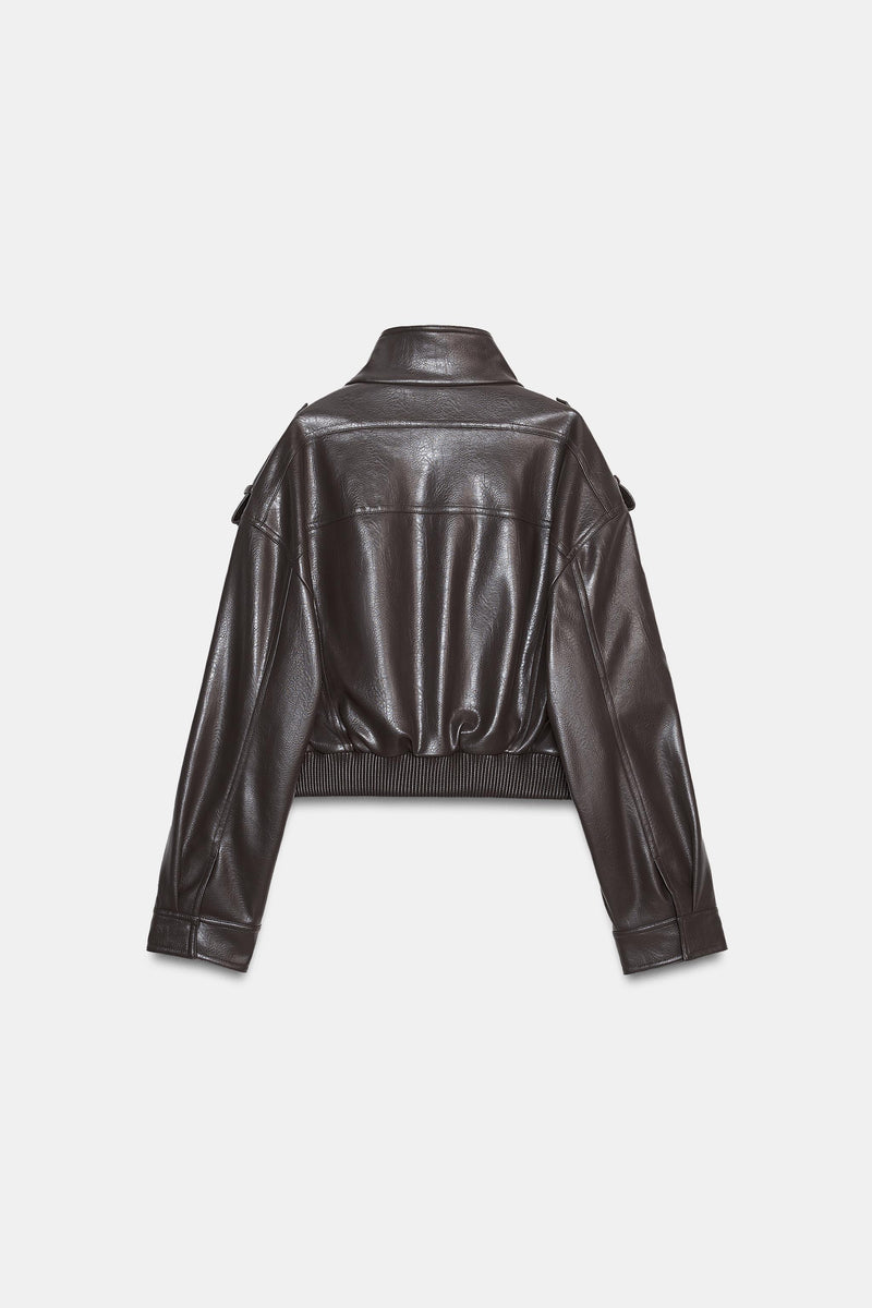 Cazadora Corta Efecto Piel Zara