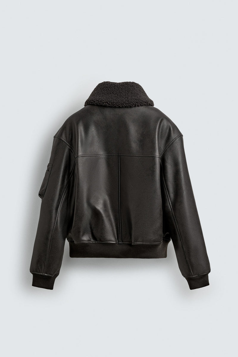 Cazadora Efecto Piel Cuello Desmontable Zara