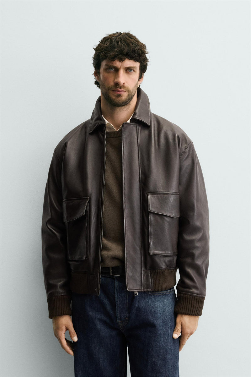 ZARA CAZADORA RELAXED FIT PIEL