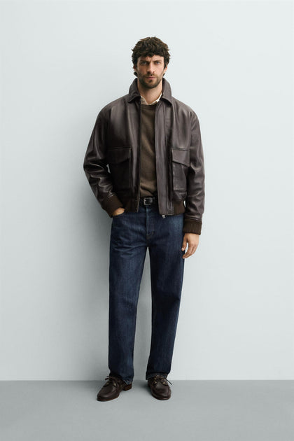 Cazadora Relaxed Fit Piel Zara