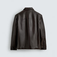 Cazadora Piel Bolsillos Marrón Oscuro Zara