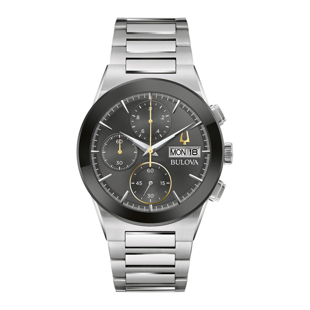 Bulova Modern Millenia Reloj de Pulsera para hombre, cronógrafo, acero inoxidable, calendario día/fecha y cristal abovedado