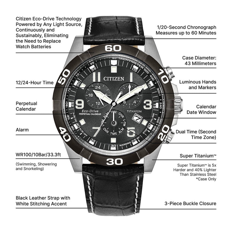 Citizen Reloj cronógrafo Eco-Drive Sport Casual Brycen para hombre con Super Titanium y calendario perpetuo