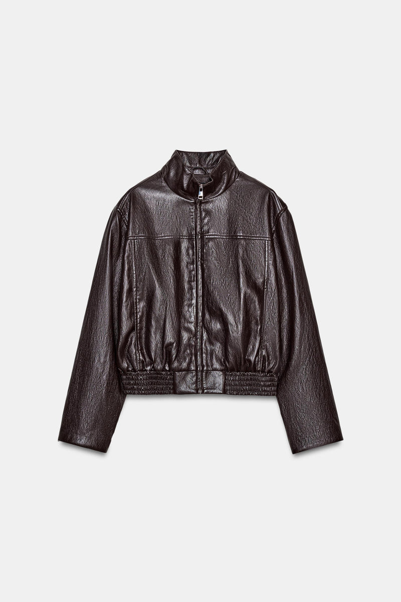 Chaqueta Bomber Corta Efecto Piel Zara