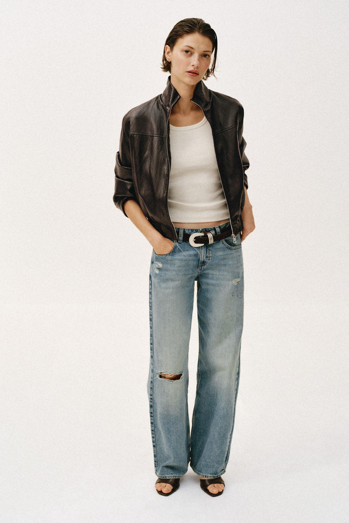 Chaqueta Bomber Corta Efecto Piel Zara