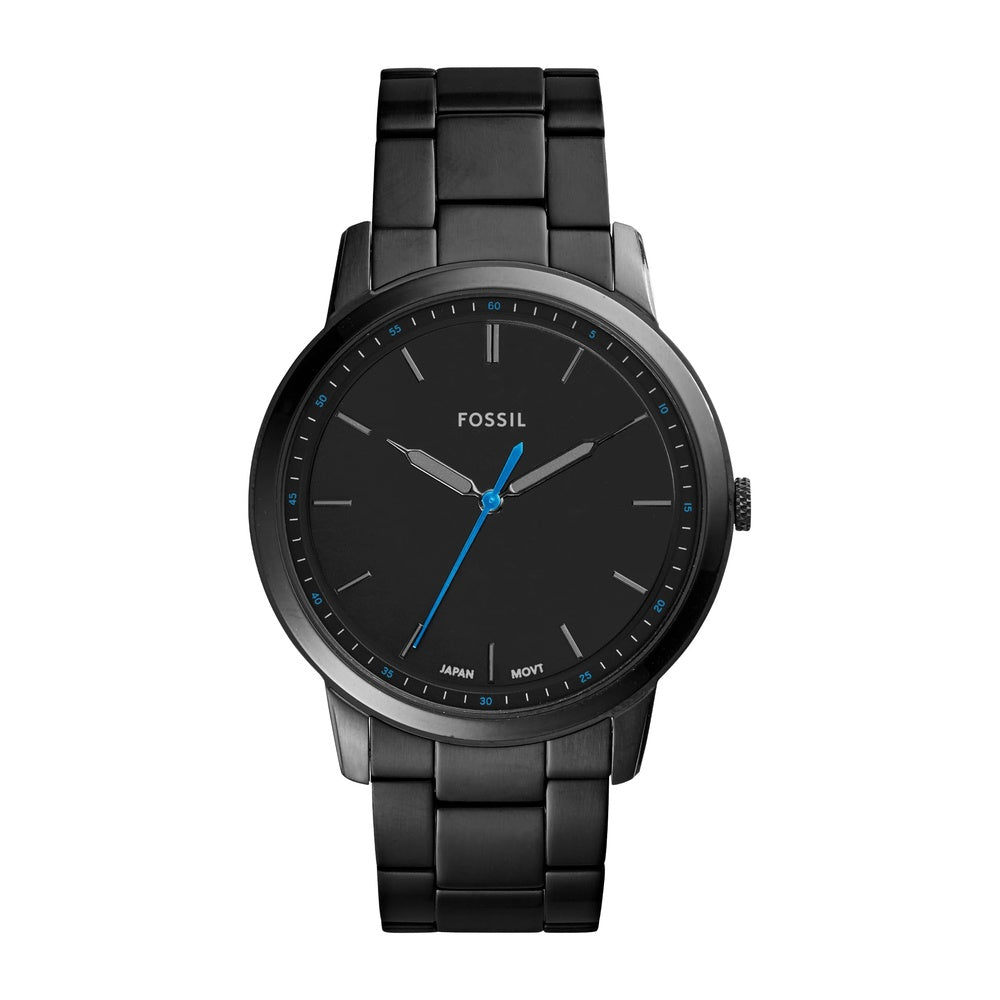 Reloj de pulsera minimalista Fossil de cuarzo para hombre, elegante diseño de acero inoxidable negro resistente a arañazos