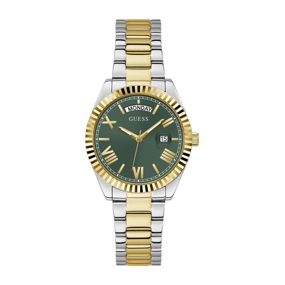 GUESS, reloj pulsera para mujer con borde de moneda, multicolor, resistente al agua y diseño elegante
