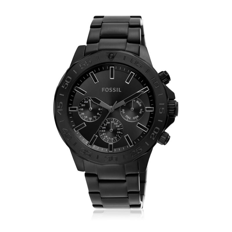 Reloj multifunción Bannon de acero inoxidable negro de Fossil, con diseño moderno y cierre plegable seguro