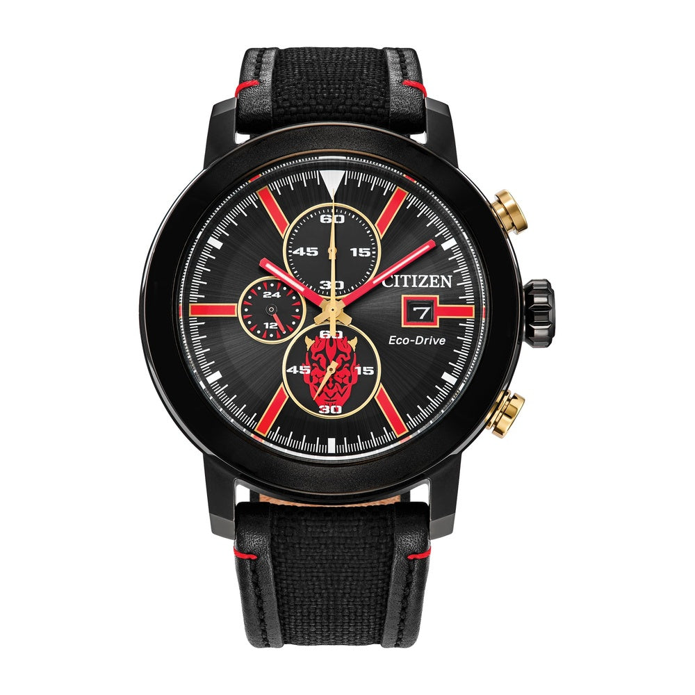 Citizen Eco-Drive Star Wars Darth Maul Mastermind cronógrafo negro con correa de nailon y esfera negra, modelo CA0766-02W