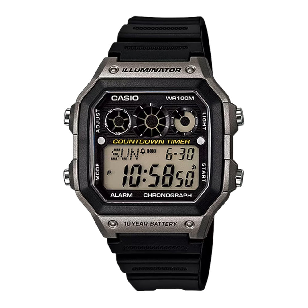 Casio AE-1300WH-8AVCF Reloj Digital Negro para Hombre con Cronómetro, Temporizadores, Resistencia al Agua y Retroiluminación LED