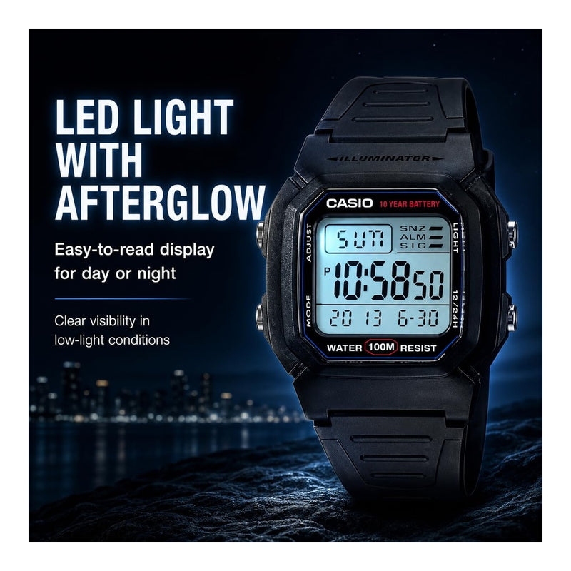 Casio Serie W800HG Reloj Digital para Hombres con Resistencia al Agua, Cronómetro, Alarma y Batería de 10 Años