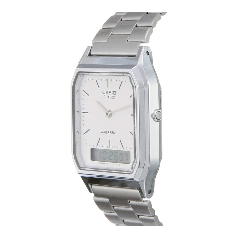 Reloj Casio para Hombre Digital AQ230A-7D Plateado, Elegante con Alarma, Cronógrafo y Resistente al Agua