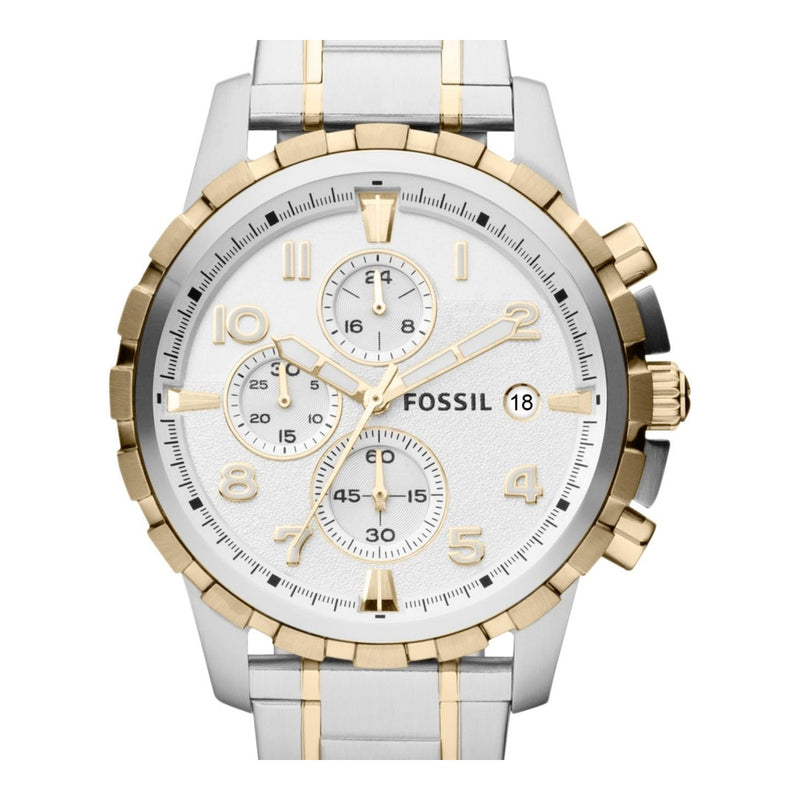Reloj cronógrafo Fossil Dean de acero inoxidable para hombre, estilo clásico, con esfera blanca y dos tonos