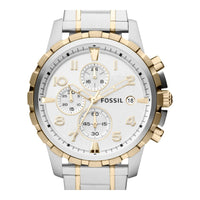 Reloj cronógrafo Fossil Dean de acero inoxidable para hombre, estilo clásico, con esfera blanca y dos tonos