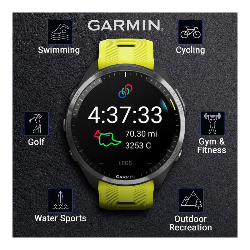 Garmin Forerunner 965 Smartwatch Premium, 1,4 Pulgadas, AMOLED, 32GB, GPS, Gris Carbón Y Amarillo