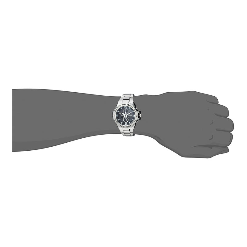 Casio GST-B100D-1ACR G-Shock Reloj de cuarzo plateado con pantalla analógica para hombre con Bluetooth y energía solar