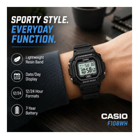 Reloj digital Casio F108WH para hombres, resistente al agua, alarma diaria, cronómetro LED, precisión 30 segundos al mes
