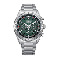 Citizen Eco-Drive Weekender Sport Casual, reloj de acero inoxidable, cronógrafo y esfera verde, modelo CA4600-89X