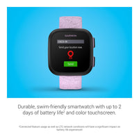 Reloj inteligente Garmin Bounce para niños con texto bidireccional, mensajes de voz y seguimiento de ubicación, lila floral