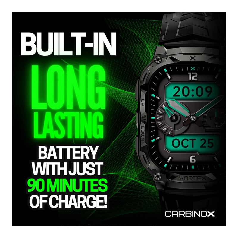 CARBINOX Vortex Smartwatch con función de llamadas, rastreador fitness militar, resistente al agua, diseño deportivo