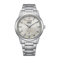 Reloj clásico de vestir Eco-Drive para hombre con pulsera de acero inoxidable y esfera marfil de Citizen, función día/fecha