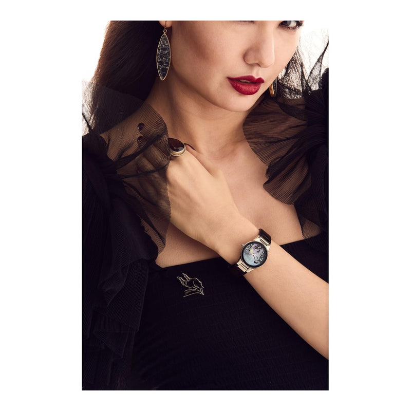Citizen Eco Drive Maléfica Charm Box Set, Disney Villains, correa de cuero negro, Tono-plateado, Classic