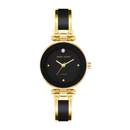 Reloj de pulsera Anne Klein con esfera de diamantes genuinos y diseño elegante en negro y dorado