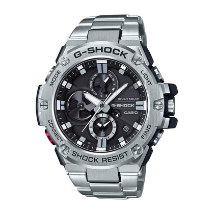 Casio GST-B100D-1ACR G-Shock Reloj de cuarzo plateado con pantalla analógica para hombre con Bluetooth y energía solar