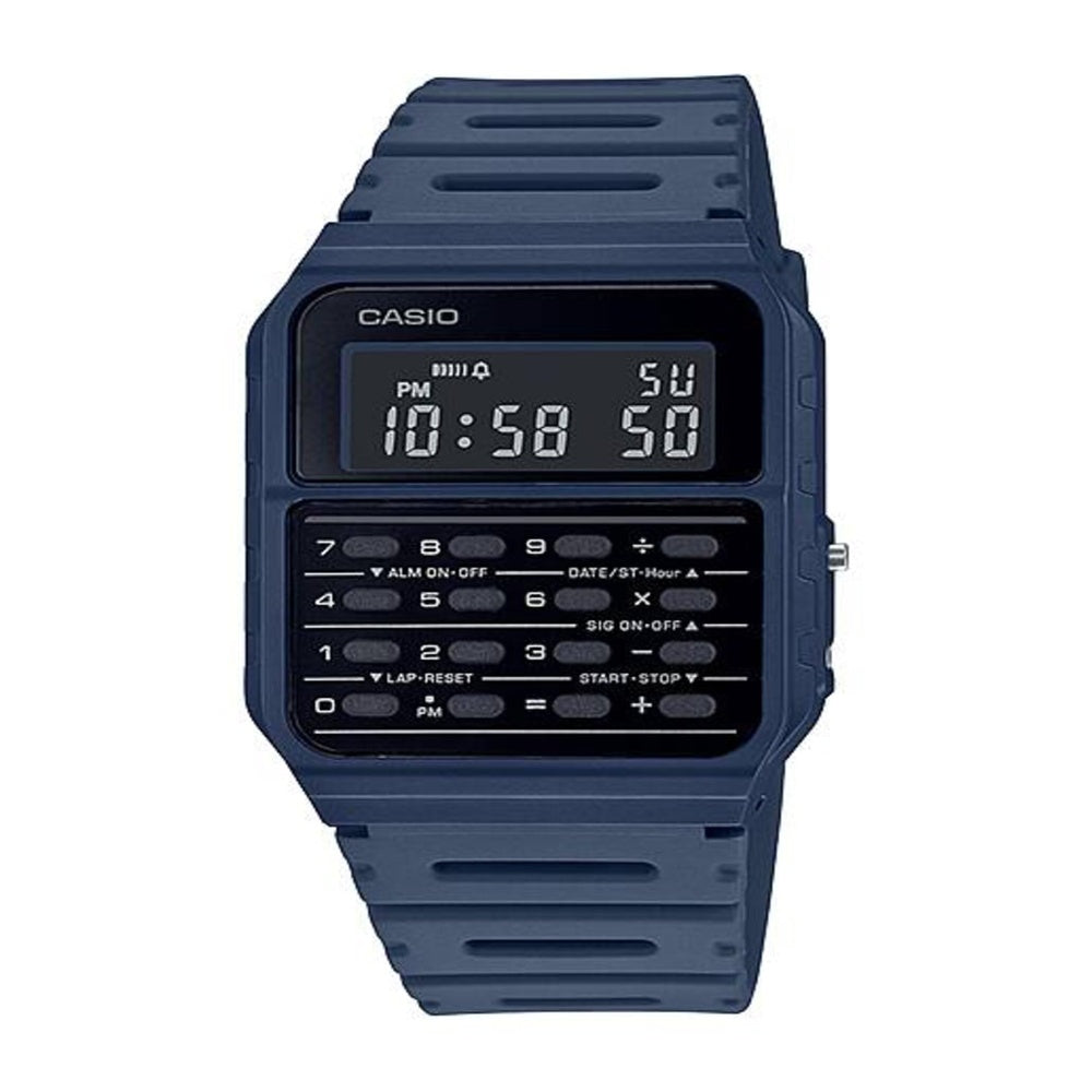 Casio CA-53WF-2B reloj digital para hombre con calculadora y correa azul, diseño retro original y elegante