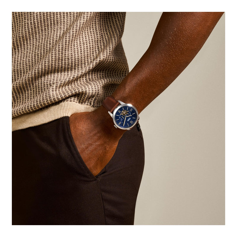 Reloj automático Fossil Townsman para hombre con diseño esqueleto en acero inoxidable y cuero elegante