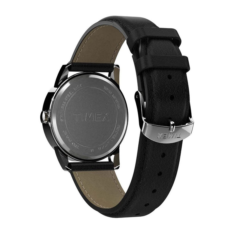 Reloj Timex Easy Reader para hombre con correa de cuero negro, esfera azul y luz Indiglo resistente al agua