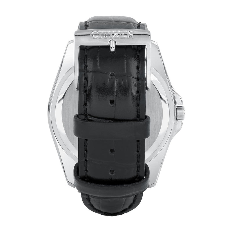 Citizen Reloj de cuarzo para hombre con caja de acero inoxidable y correa de piel, casual, negro