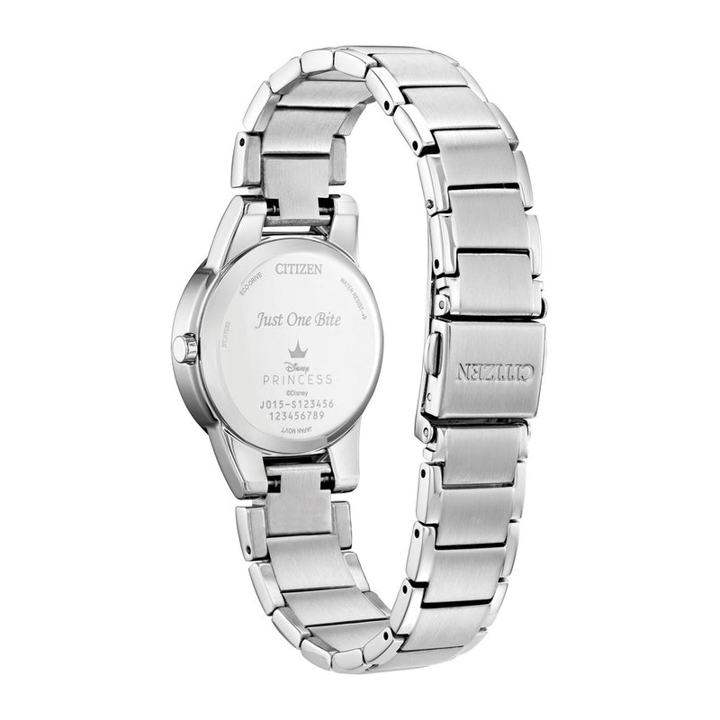 Citizen Eco-Drive Disney Princess - Reloj de acero inoxidable con detalles de cristal y fecha para mujer