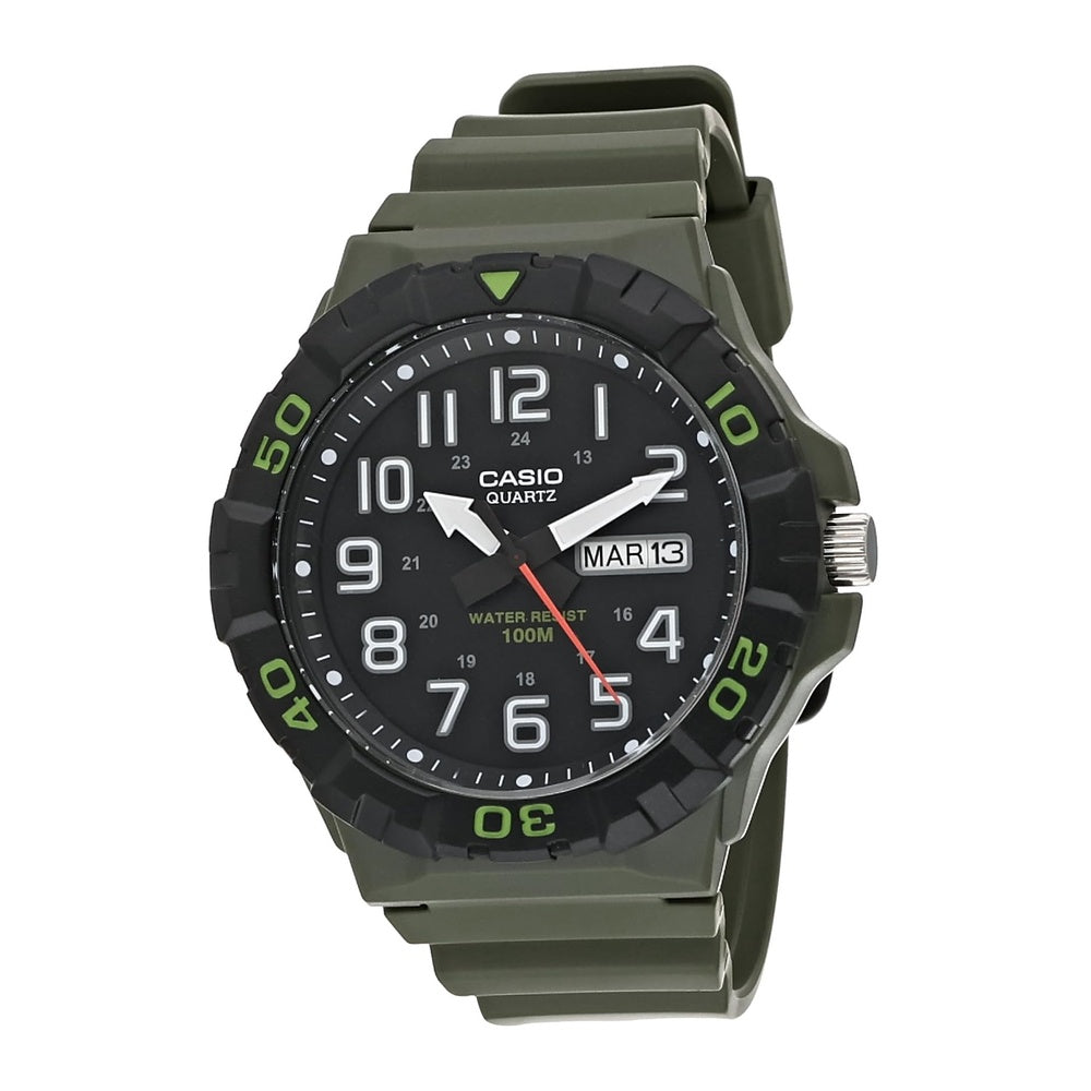 Reloj Analógico Deportivo para Hombre Casio MRW200H, Resistencia al Agua, Fecha, Bisel rotatorio, Batería 3 años, Verde