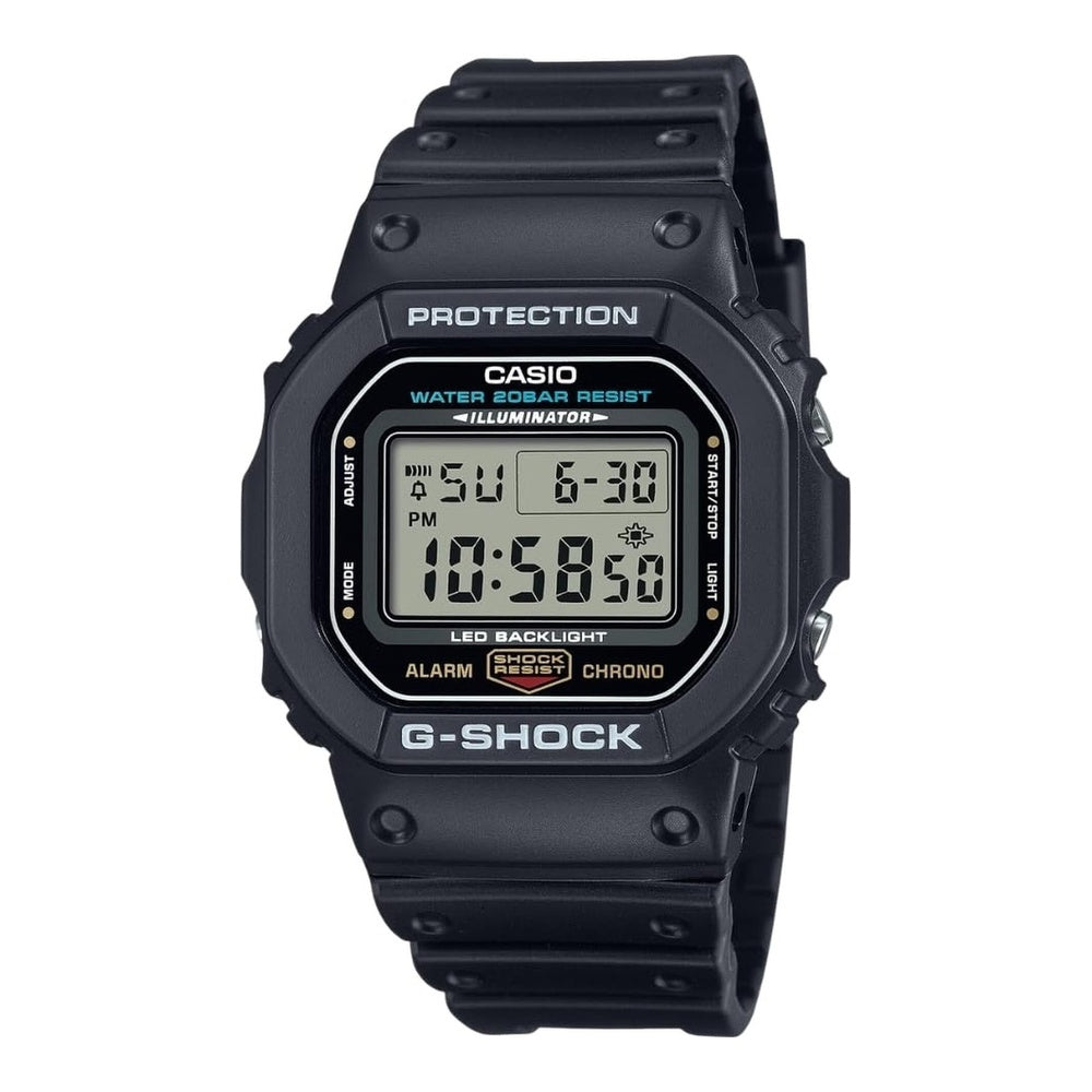 Casio G-Shock reloj digital clásico para hombre con alarma, cronómetro y resistencia al agua, modelo DW5600UE-1V