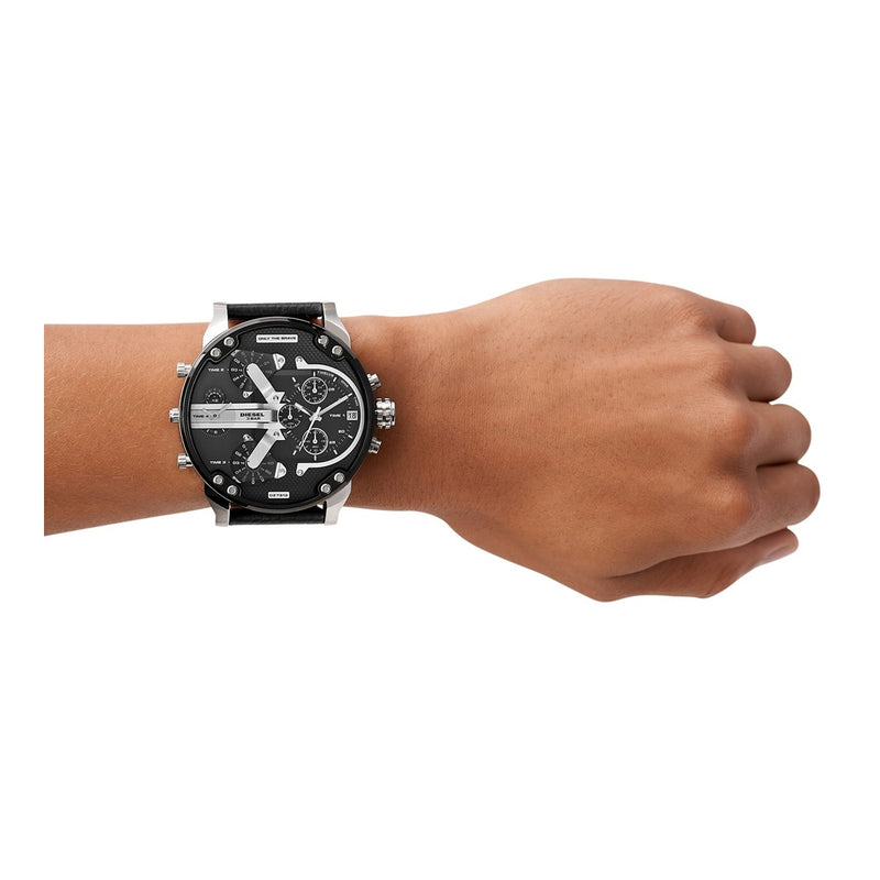 Diesel Reloj Mr. Daddy 2.0, cronógrafo de cuarzo y acero inoxidable, diseño militar, negro y plateado