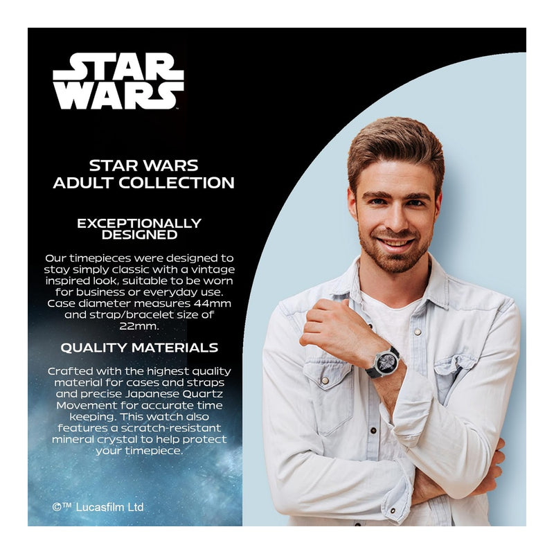 Reloj de cuarzo analógico Star Wars para adultos, diseño vintage con carcasa de acero inoxidable y resistencia al agua