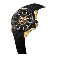 Citizen Reloj Eco-Drive Marvel Avengers para hombre, tono dorado con correa de silicona negra y ventana de calendario