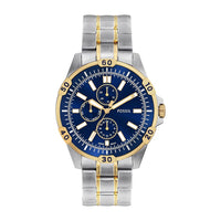 Reloj Fossil Garrett multifuncional de acero inoxidable en dos tonos con estilo deportivo y profundidad resistente al agua