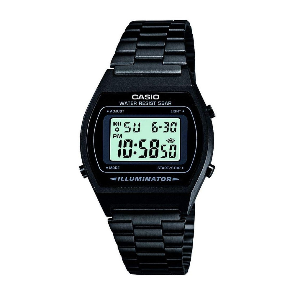 Reloj Casio de la colección para hombre con caja y correa de acero inoxidable negro, dial negro y resistencia al agua 5 bar