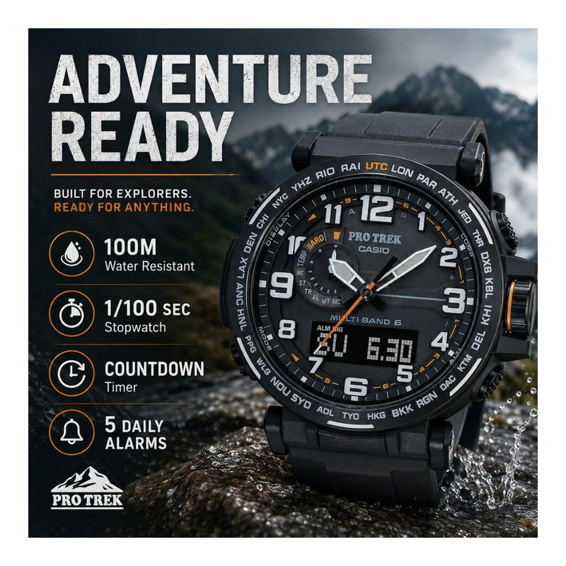 Reloj Casio Pro Trek, Sensor Triple, Resistente al Agua, Brújula, Altímetro, Barómetro, Termómetro, Movimiento de Cuarzo Solar