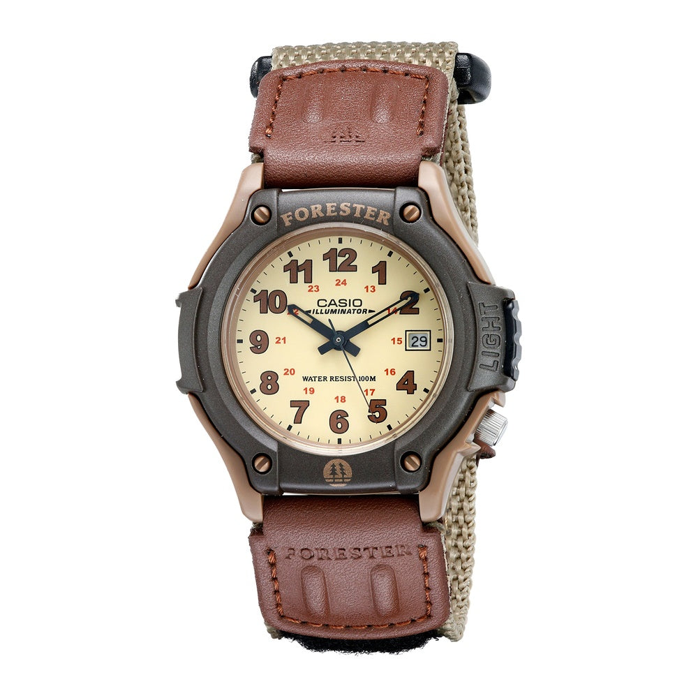 Reloj analógico Casio para hombres con resistencia al agua, luz LED, correa de nailon, cierre de velcro, horario regular