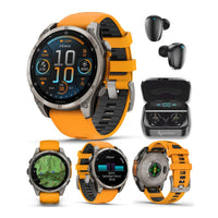 Wearable4U - Reloj inteligente Garmin Fenix 8 multideporte AMOLED Sapphire, titanio con banda naranja/graphite