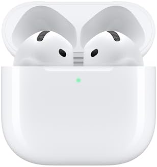 Apple AirPods 4 Wireless Earbuds, Bluetooth Headphones, Personalized Spatial Audio, Sweat and Water Resistant, USB-C Charging Case, H2 Chip, Up to 30 Hours of Battery Life, Effortless Setup for iPhone